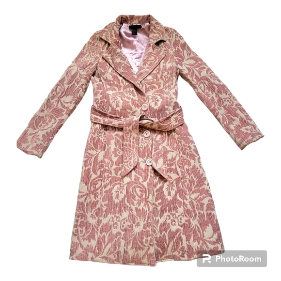 Arden B. Pink Jacquard Belted Straight knee length fully lined coat size XS - Picture 5 of 11